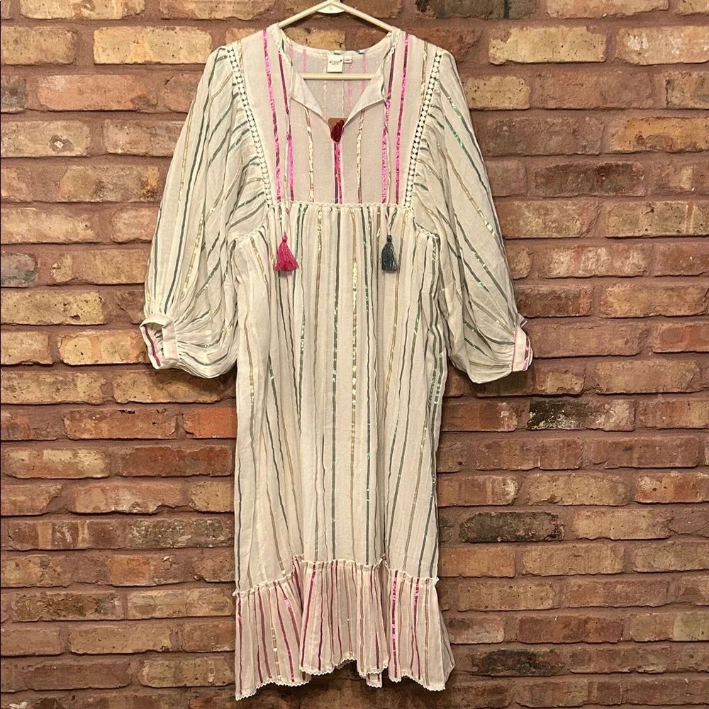Yo Baby Pink, Green and Gold Stripe Dress